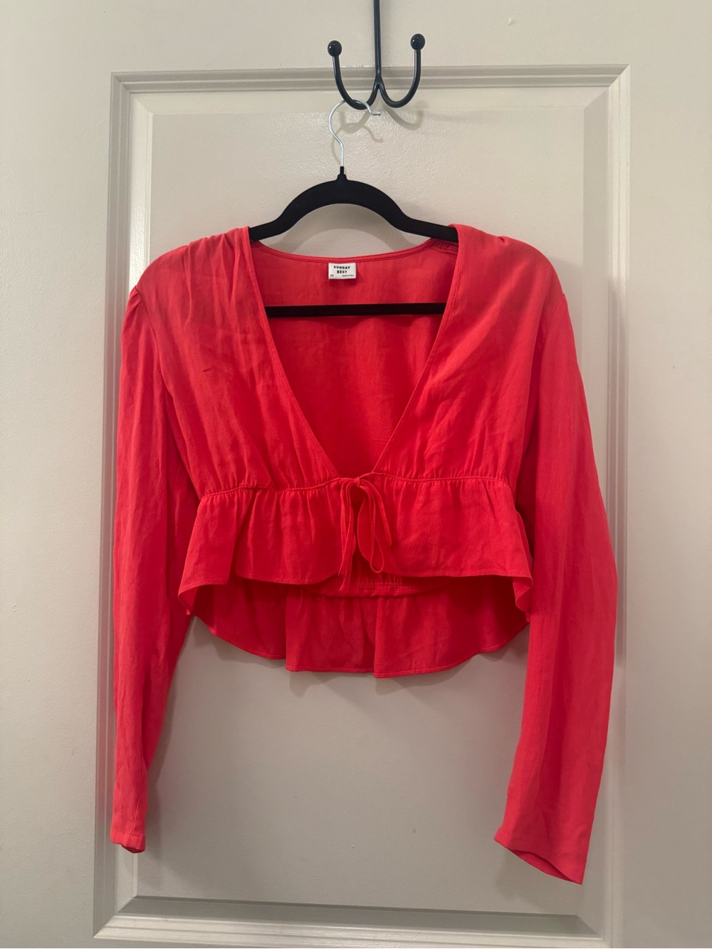 Aritzia Sunday Best Red Cropped Tie-Front Blouse Red/Poppy